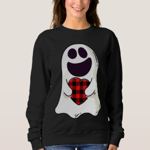 Funny Ghost Hugging Red Hearts Plaid buffalo Valen Sweatshirt