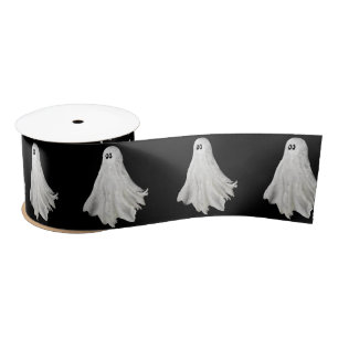 Funny Ghost Of Halloween Past Drawing Satin Ribbon