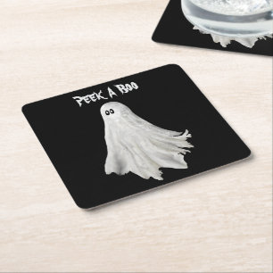 Funny Ghost Of Halloween Past Drawing Square Paper Coaster