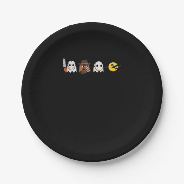 Funny ghost parody of Halloween gamers Paper Plate (Front)