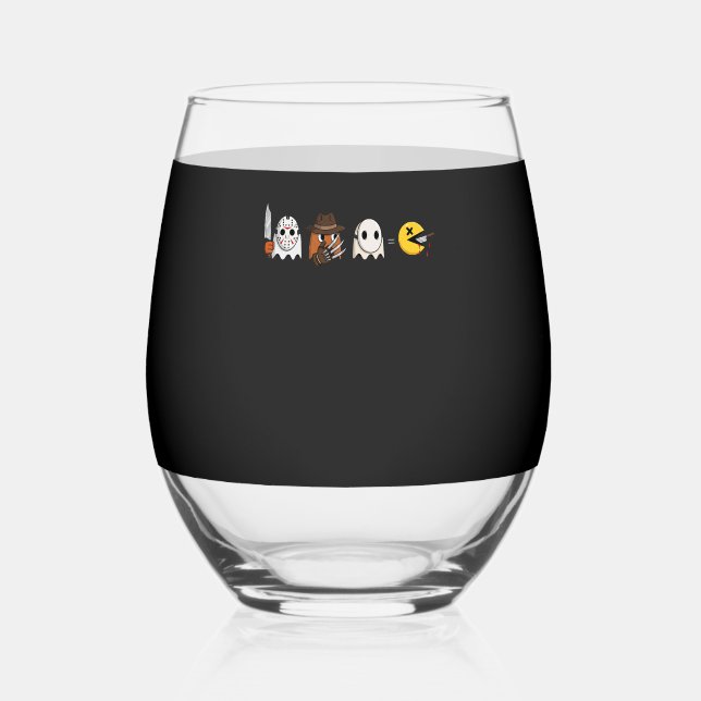 Funny ghost parody of Halloween gamers Stemless Wine Glass (Front)