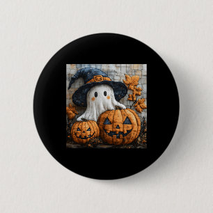 Funny Ghost Pumpkin Cute Halloween Patchwork Art 1 6 Cm Round Badge