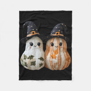 Funny Ghost Pumpkin Cute Halloween Patchwork Art Fleece Blanket