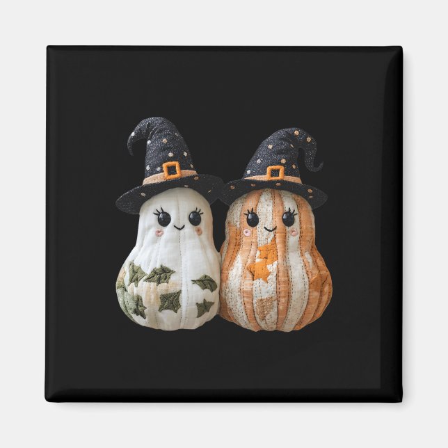 Funny Ghost Pumpkin Cute Halloween Patchwork Art  Magnet (Front)