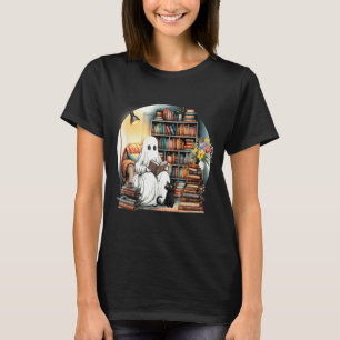 Funny Ghost Reading Book Lover Halloween Black Cat T-Shirt
