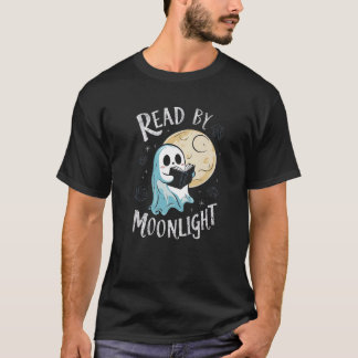 Funny Ghost Reading Book Read By Moonlight Hallowe T-Shirt