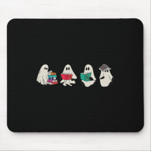 Funny Ghost Reading Books Cute Spooky Halloween Bo Mouse Pad