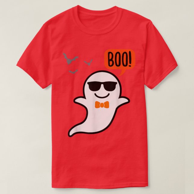 Funny Ghost Saying Boo Ghost Spooky Bats Halloween T-Shirt (Design Front)