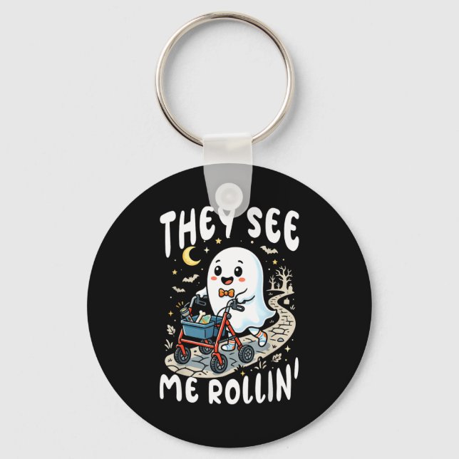 Funny ghost see rollin physical therapy halloween key ring (Front)