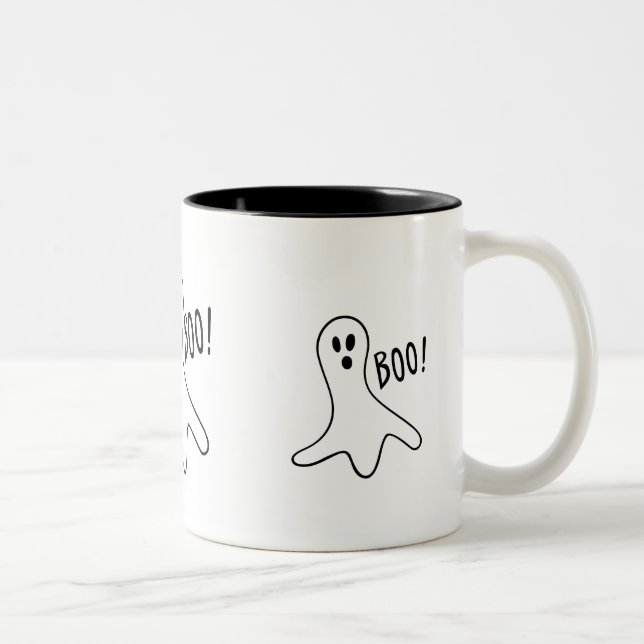 funny ghost shouting boo halloween graphics design Two-Tone coffee mug (Right)