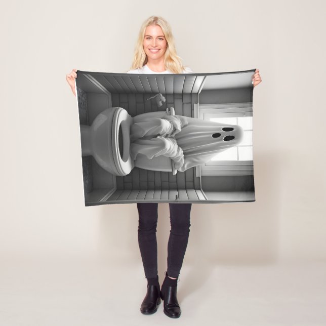 Funny ghost sitting in toilet fleece blanket (In Situ)