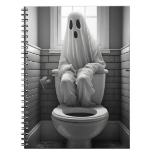 Funny ghost sitting in toilet notebook