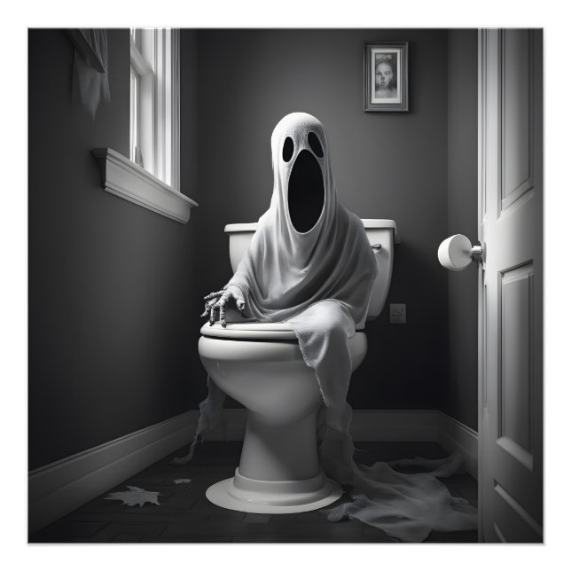 Funny ghost sitting in toilet photo print (Front)