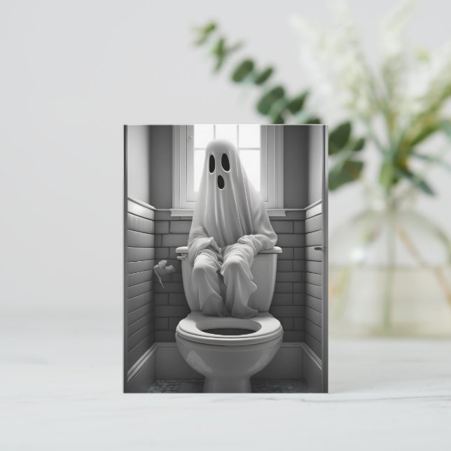 Funny ghost sitting in toilet postcard (Standing Front)