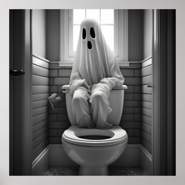 Funny ghost sitting in toilet poster (Front)