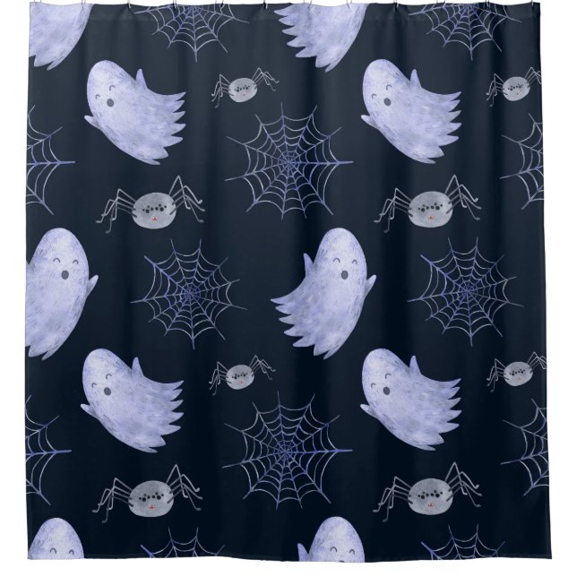 Funny Ghost Spider Halloween Pattern. Shower Curtain (Front)