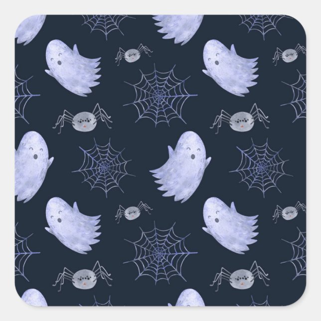 Funny Ghost Spider Halloween Pattern. Square Sticker (Front)