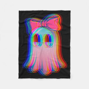 Funny Ghost Trippy Vaporwave Halloween Techno Rave Fleece Blanket