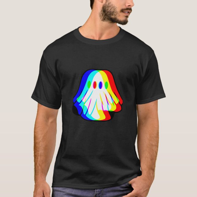 Funny Ghost Trippy Vaporwave Halloween Techno Rave T-Shirt (Front)