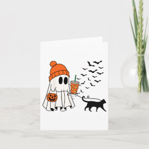 Funny Ghost Walking Cat Ghost Cat Halloween Spooky Card