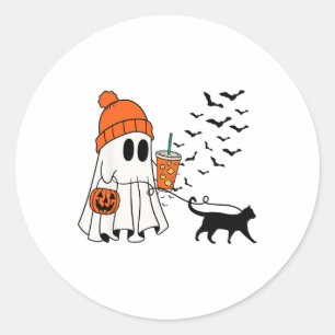 Funny Ghost Walking Cat Ghost Cat Halloween Spooky Classic Round Sticker