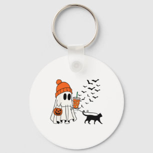 Funny Ghost Walking Cat Ghost Cat Halloween Spooky Key Ring