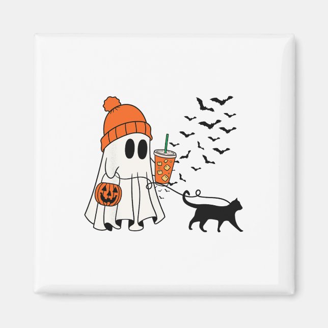 Funny Ghost Walking Cat Ghost Cat Halloween Spooky Magnet (Front)