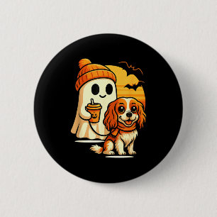 Funny ghost walking cavalier king charles dog 6 cm round badge