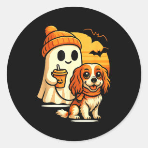 Funny ghost walking cavalier king charles dog classic round sticker