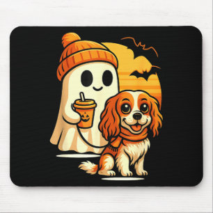 Funny ghost walking cavalier king charles dog mouse pad