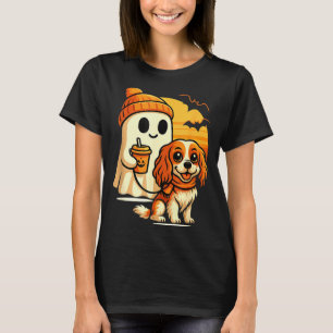Funny ghost walking cavalier king charles dog T-Shirt