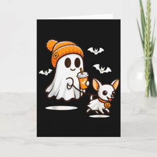 Funny Ghost Walking Chihuahua Dog Halloween Women Card
