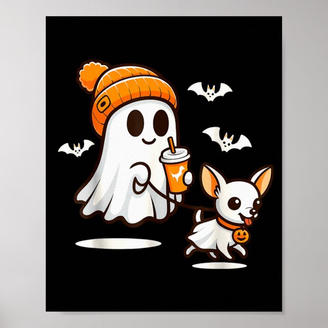 Funny Ghost Walking Chihuahua Dog Halloween Women  Poster (Front)