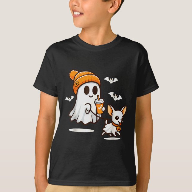 Funny Ghost Walking Chihuahua Dog Halloween Women  T-Shirt (Front)