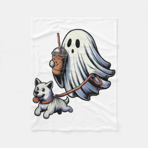 Funny Ghost Walking Dog Ghost Dog Halloween Night Fleece Blanket