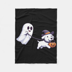 Funny Ghost Walking Dog Ghost Dog Halloween Night Fleece Blanket
