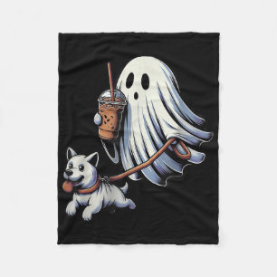 Funny Ghost Walking Dog Ghost Dog Halloween Night Fleece Blanket