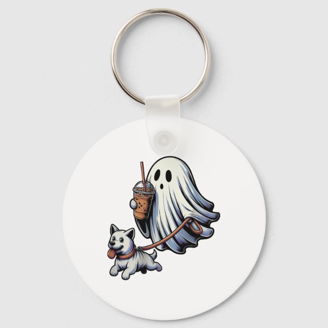 Funny Ghost Walking Dog Ghost Dog Halloween Night  Key Ring (Front)