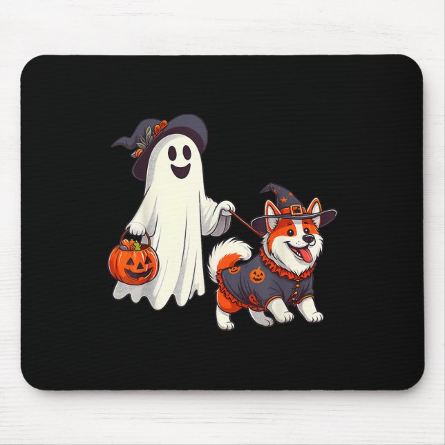 Funny Ghost Walking Dog Ghost Dog Halloween Night  Mouse Pad (Front)