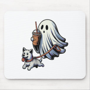 Funny Ghost Walking Dog Ghost Dog Halloween Night Mouse Pad