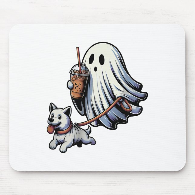 Funny Ghost Walking Dog Ghost Dog Halloween Night  Mouse Pad (Front)