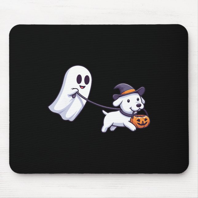 Funny Ghost Walking Dog Ghost Dog Halloween Night  Mouse Pad (Front)