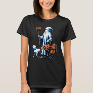 Funny Ghost Walking Dog Retro Floral Women Men Hal T-Shirt
