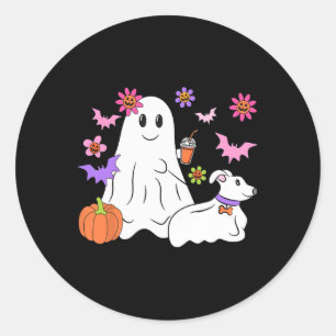Funny Ghost Walking Dog Spooky Ghost Coffee Hallow Classic Round Sticker