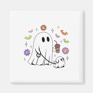 Funny Ghost Walking Dog Spooky Ghost Coffee Hallow Magnet