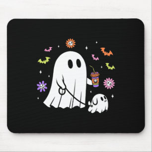 Funny Ghost Walking Dog Spooky Ghost Coffee Hallow Mouse Pad