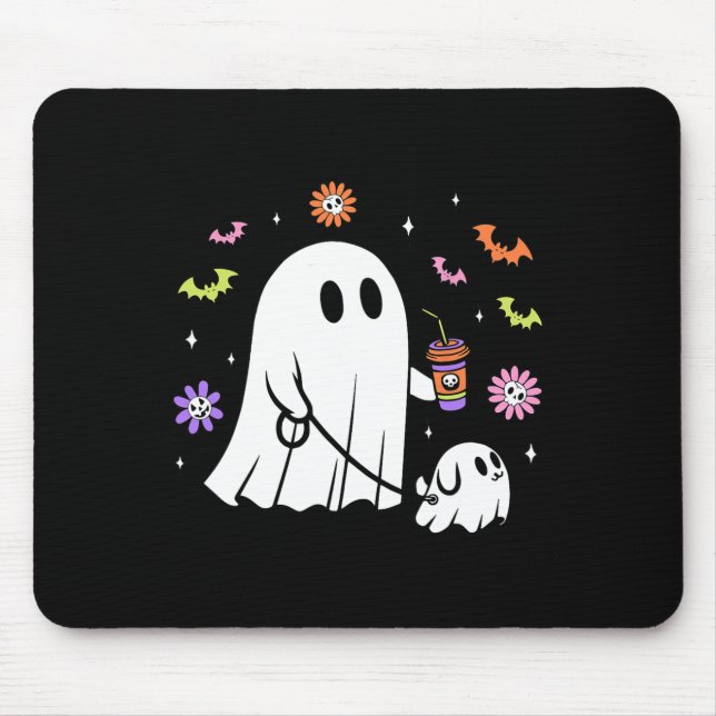 Funny Ghost Walking Dog Spooky Ghost Coffee Hallow Mouse Pad (Front)