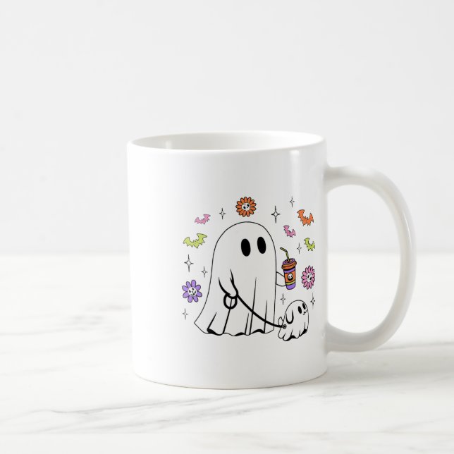 Funny Ghost Walking Dog Spooky Ghost Coffee Hallow Mug (Right)