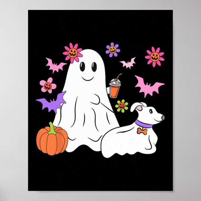 Funny Ghost Walking Dog Spooky Ghost Coffee Hallow Poster (Front)