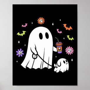 Funny Ghost Walking Dog Spooky Ghost Coffee Hallow Poster